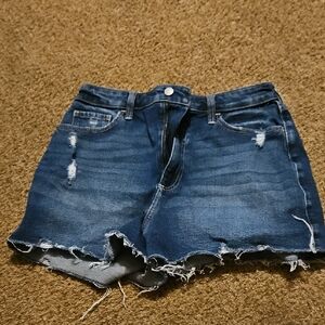 Hollister Dark Blue High-rise Mom Distressed Jean Shorts